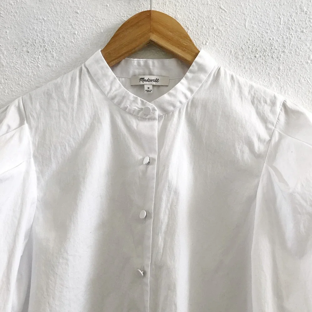 MADEWELL Paulina Cotton Poplin Band Collar Button-Up Shirt Size Medium - Picture 5 of 9